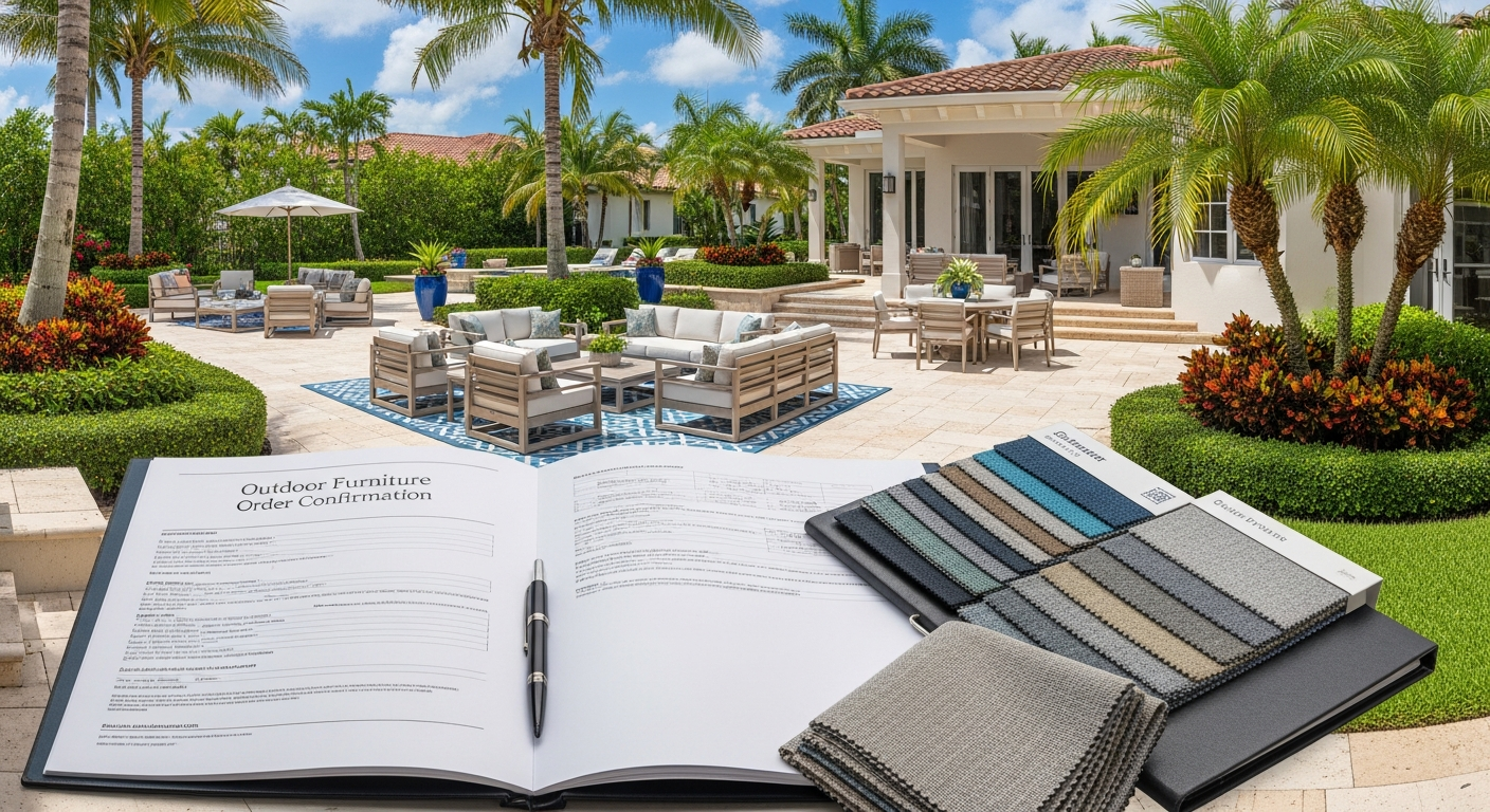 Your outdoor furniture order is placed and confirmed directly with the supplier. Lead times and delivery specs are locked in to keep your Florida outdoor living project on schedule.