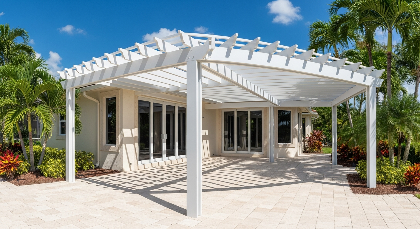 Your custom aluminum pergola is installed in as little as 1–2 days. Decking is completed if included — delivering a durable, low-maintenance shade structure built to Florida wind codes.