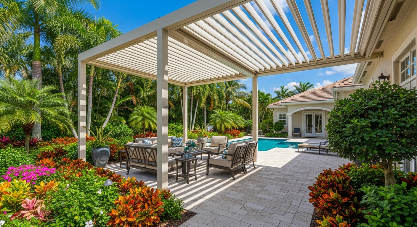 A comprehensive final inspection verifies structural integrity and code compliance. Your outdoor living space is complete — a beautiful aluminum pergola built to last in Florida's climate.