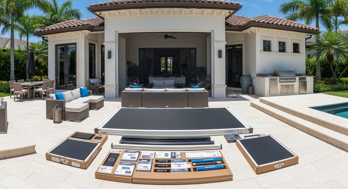 Your custom motorized retractable screen systems are ordered directly from the manufacturer with a typical 3-week lead time, pre-scheduled for seamless on-time installation.