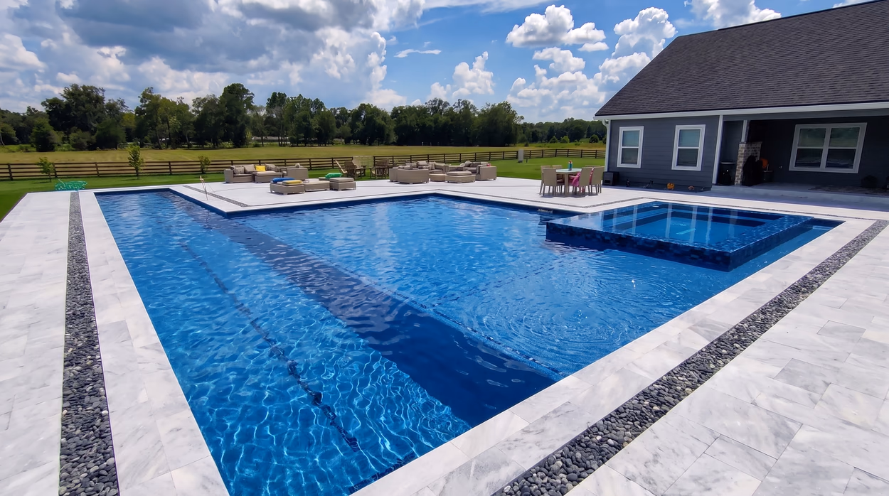 Custom inground pool and raised spa built on North Florida acreage by Mr & Mrs Outdoor Living